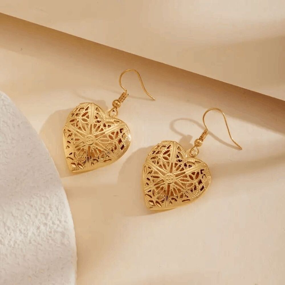 Heart Locket Dangle Earrings - Picture 2 of 6